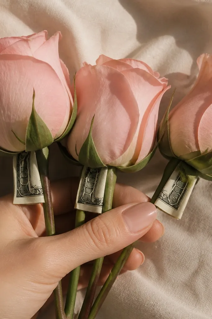 Blush rose buds with small hidden bill tabs at the base