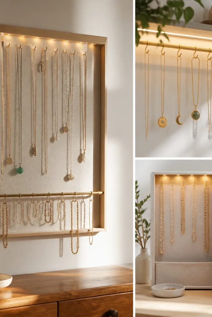 Necklace organizer ideas with lights