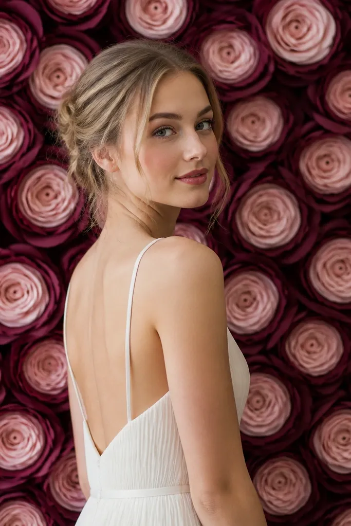Tissue roses that have dark outer petals and lighter inner petals. The outer layer has a richer color, while the inner layers are pale, creating a halo effect. The wall shows a consistent pattern of these two-tone roses.