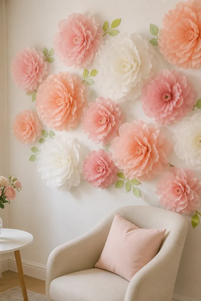 No Drill Removable Tissue Paper Flower Wall Ideas