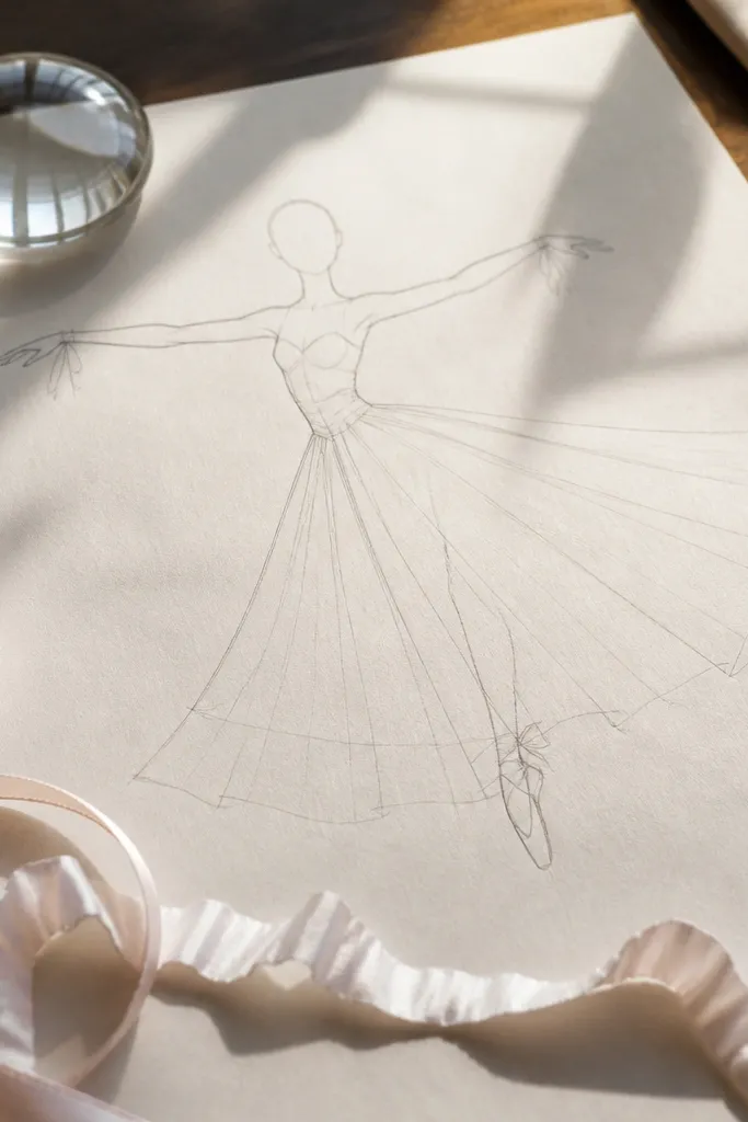 Paper doll in a ballet-like pose with arms curved upward