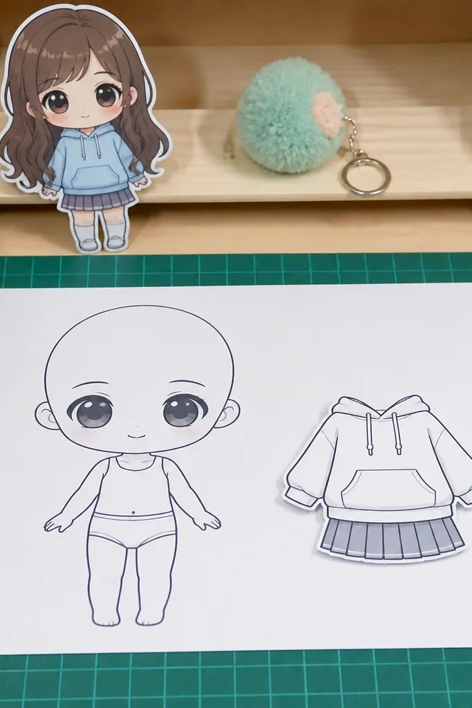 Chibi paper doll with a large head and small, simplified body