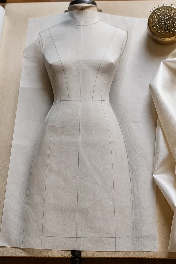 Paper doll base with a narrow waist and fitted torso shape
