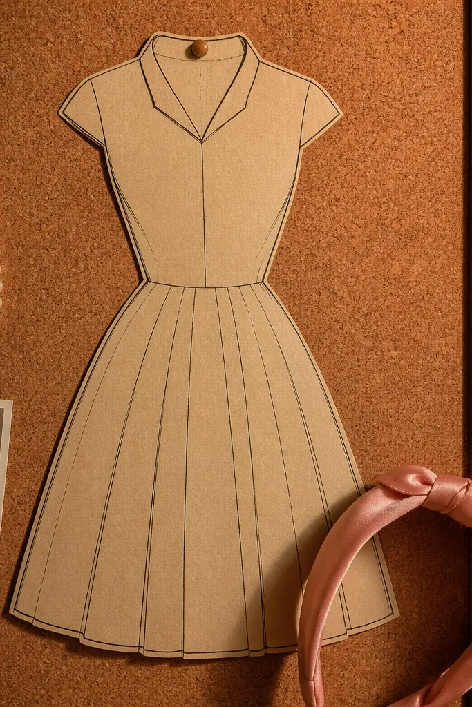 Paper doll base with a strong hourglass waist and vintage silhouette