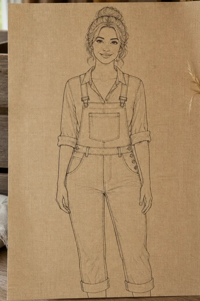 Paper doll base with relaxed arms and a farm-style silhouette