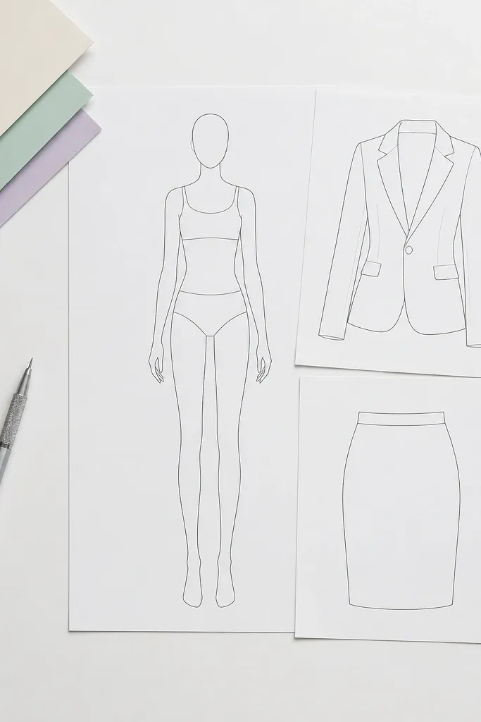 Minimal paper doll base with clean outlines and few internal details