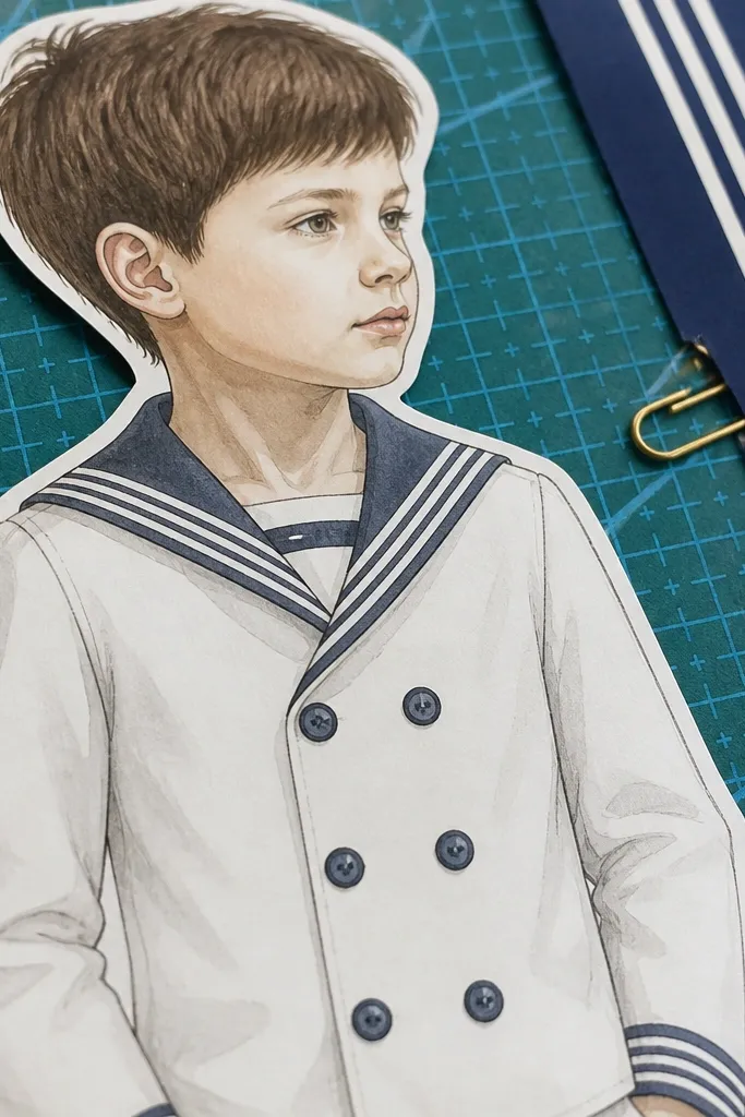 Paper doll base with sailor jacket guide lines and slightly turned stance