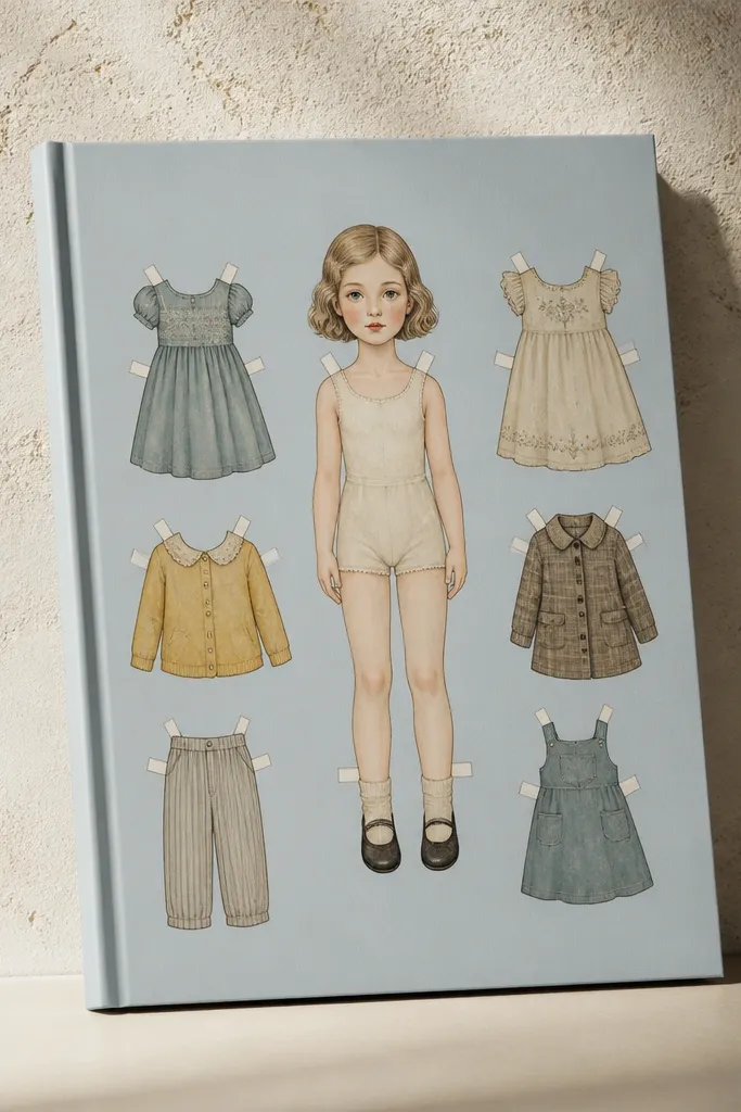 Paper doll book with a smooth glued spine and a clean cover edge