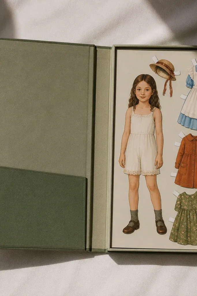 Hardcover paper doll book with a visible hinge sleeve spine