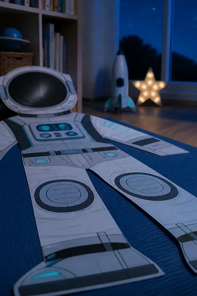 Paper doll in a space suit with helmet and chest controls
