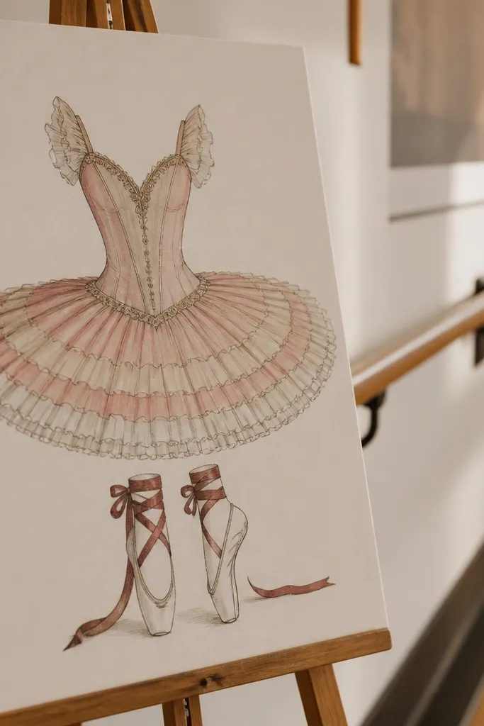 Paper doll in a ballet tutu with ribbons and ballet slippers