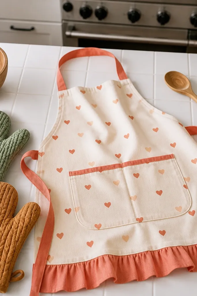 Paper doll in a kitchen apron with oven mitts