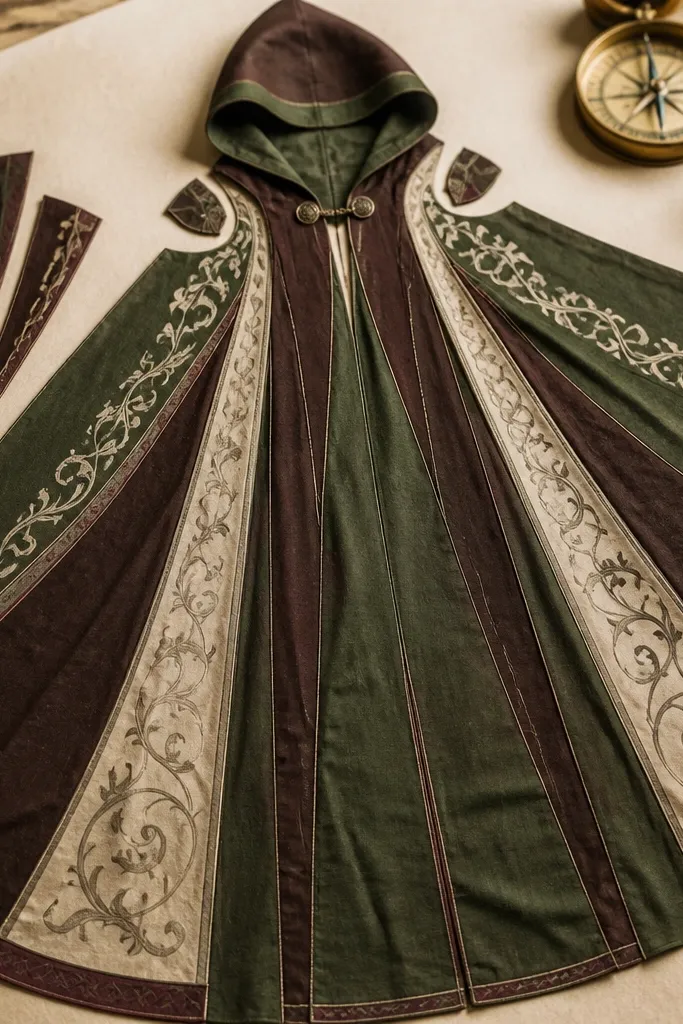 Paper doll in a Renaissance cloak with scroll and tunic