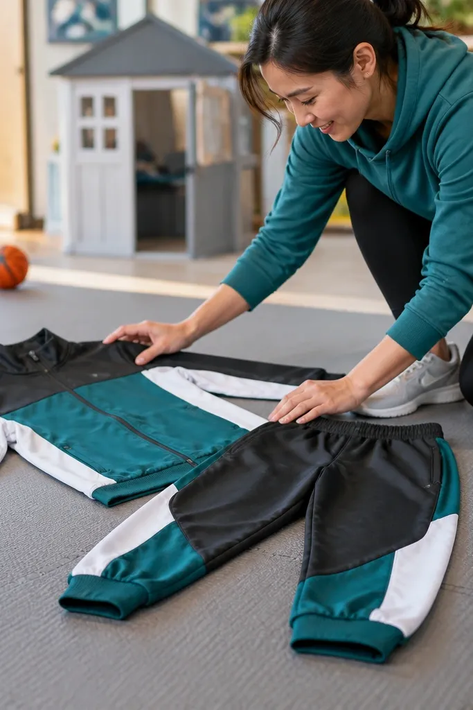 Paper doll in a sporty tracksuit with sneakers