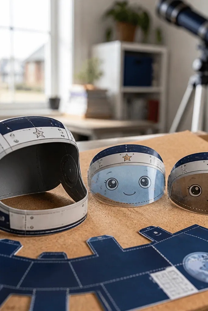 Paper doll in space suit with a removable helmet visor piece