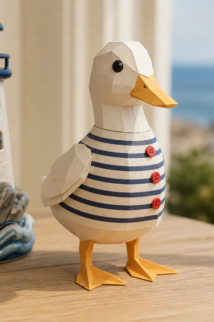Cream and navy striped top with red side buttons