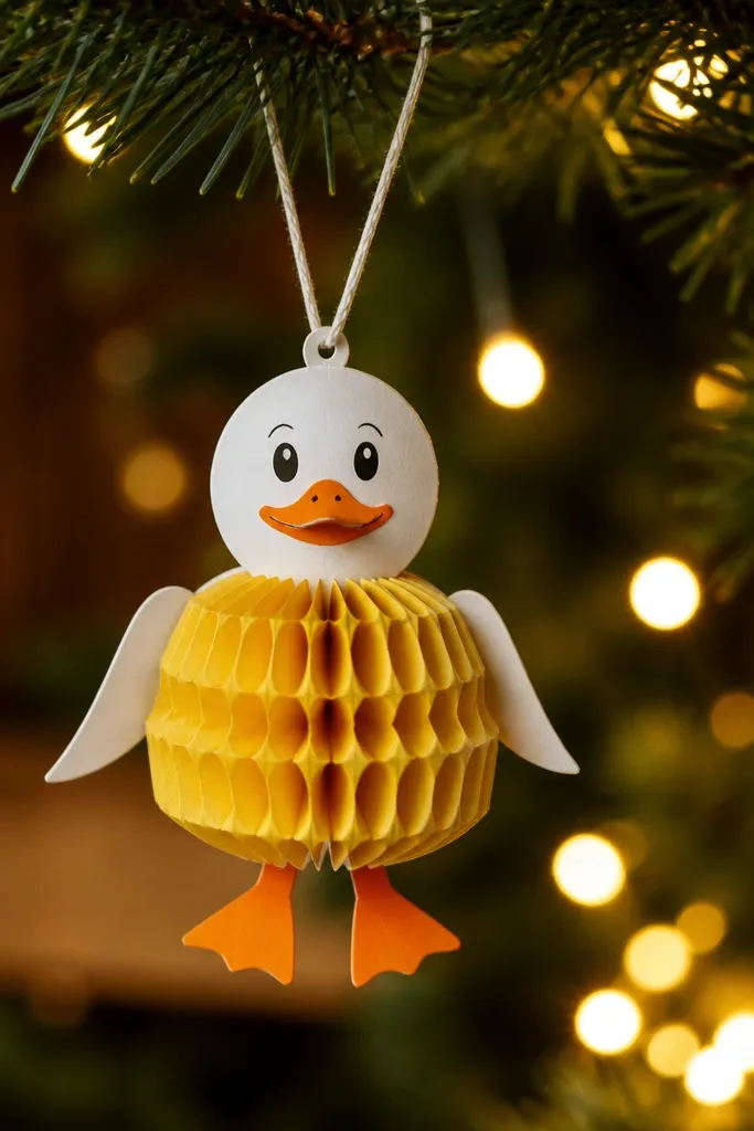 3D accordion paper duck ornament with a loop for hanging