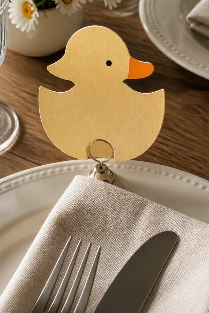 Duck place card with a small clip stand and orange beak