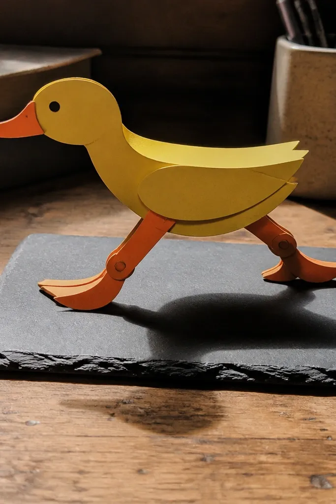 Paper duck with split tail and legs made from layered cardstock strips