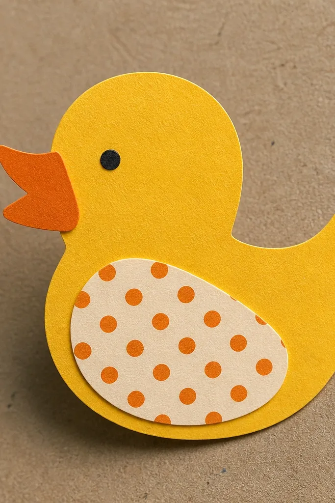 Duck with dotted belly pattern and clean orange beak on white background