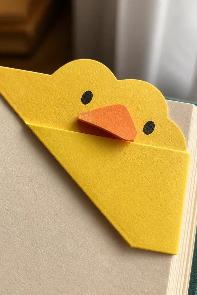 Duck corner bookmark with a small beak tab and page corner fold