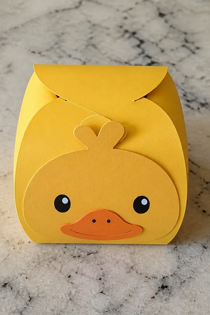 Small paper duck treat box with a tuck-top and neat seams