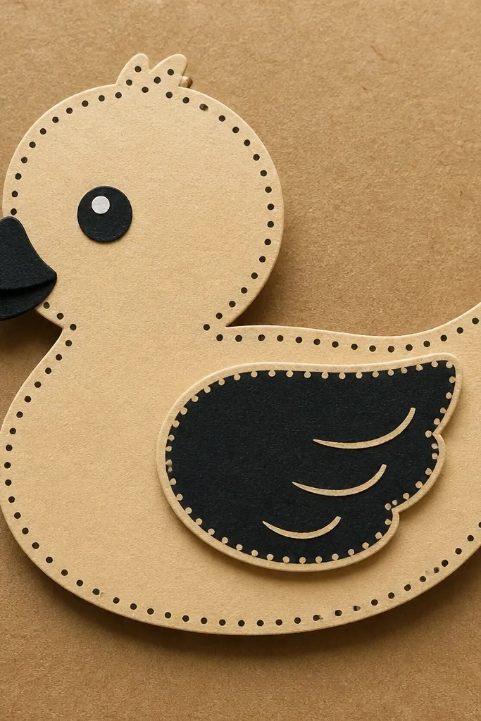 Paper duck with dotted border lines like stitched fabric and clean edges