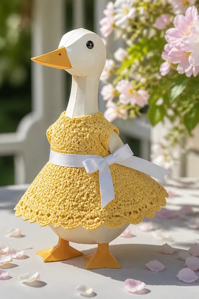 Yellow dress with scalloped texture and a white ribbon belt