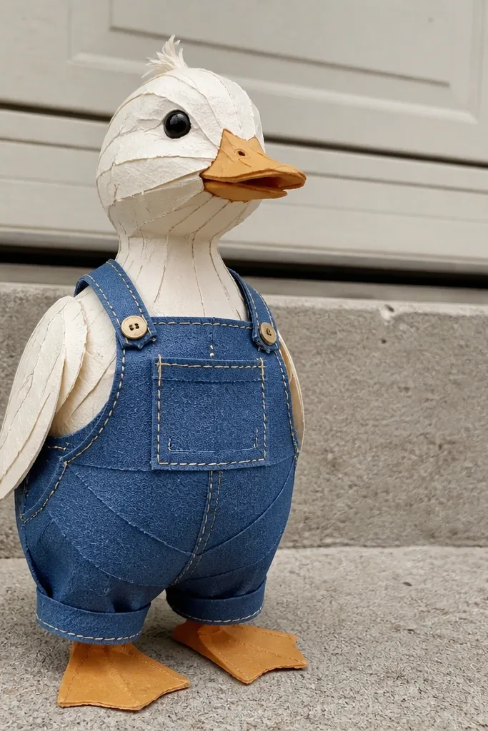 Blue denim overalls with white stitching lines and pocket flap