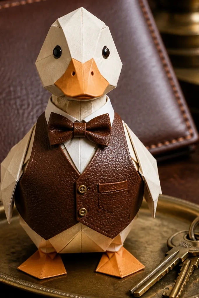 Brown vest with a black bow tie and small chest pocket