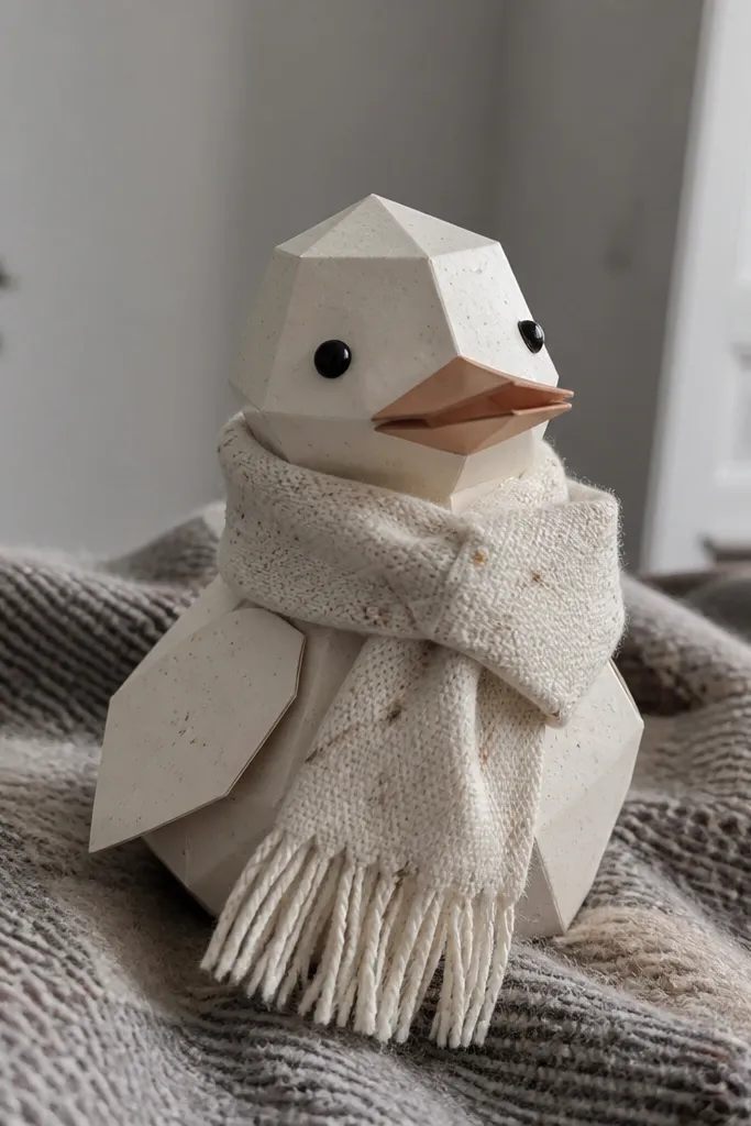 Ivory scarf wrapped around neck with tiny fringe