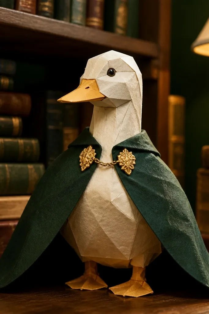 Forest green cape with a small gold clasp at the neck