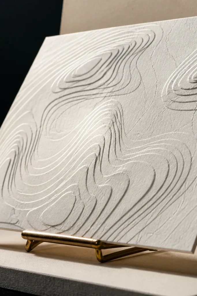 Embossed paper with raised pattern lines and shadowed texture
