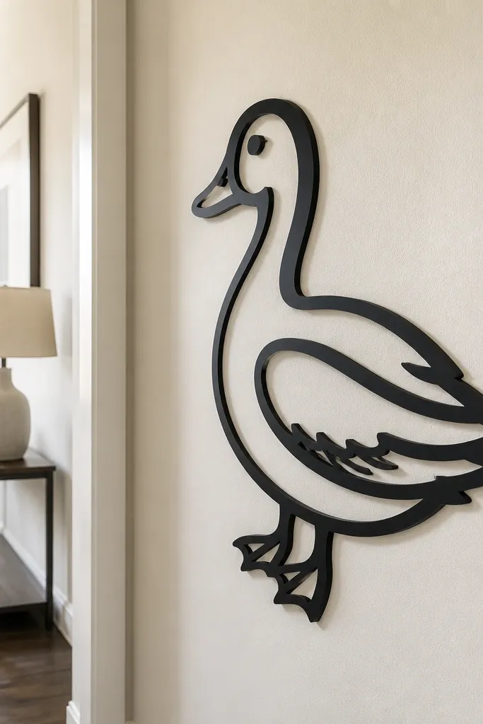 A large duck cutout with bold outline and clean inner cut lines