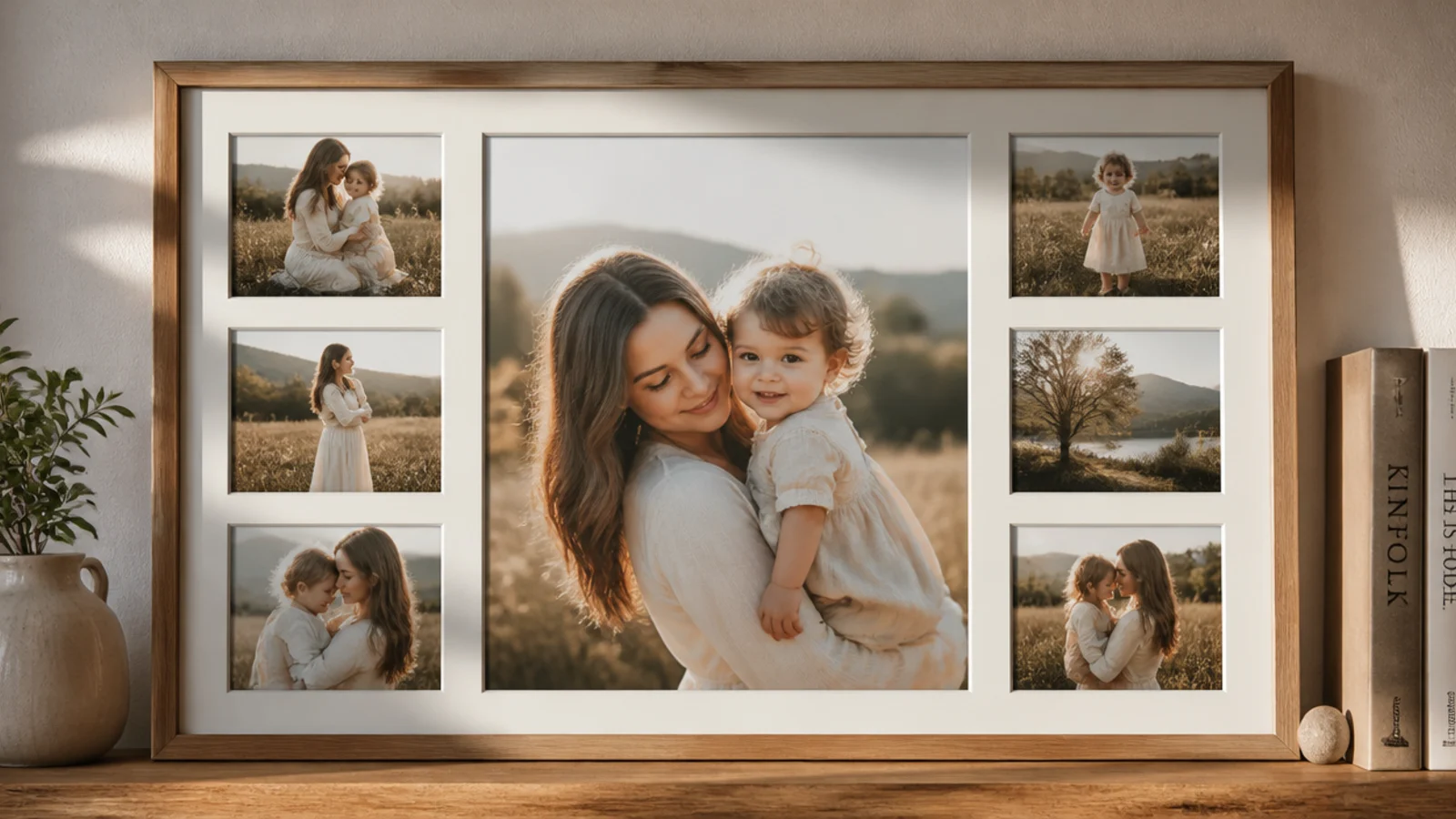 A collage built around one very large central frame with smaller frames radiating out around it.