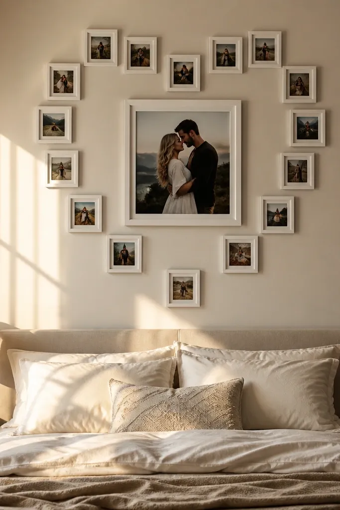 Frames arranged in a heart shape around one larger center