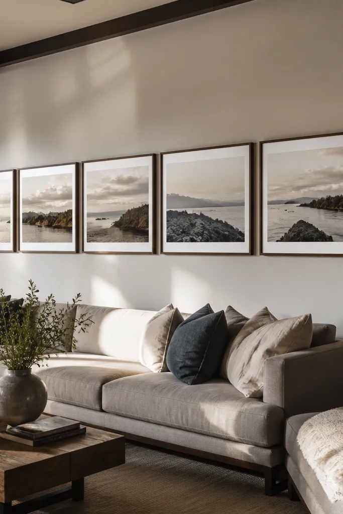 Wide set of frames arranged in a long horizontal sweep