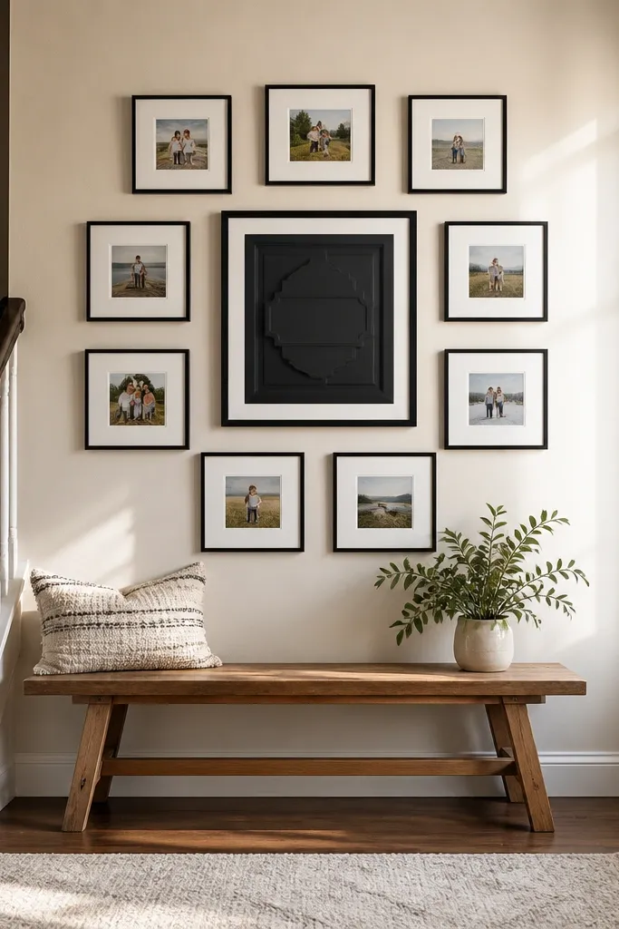 One monogram frame in the center surrounded by multiple smaller frames