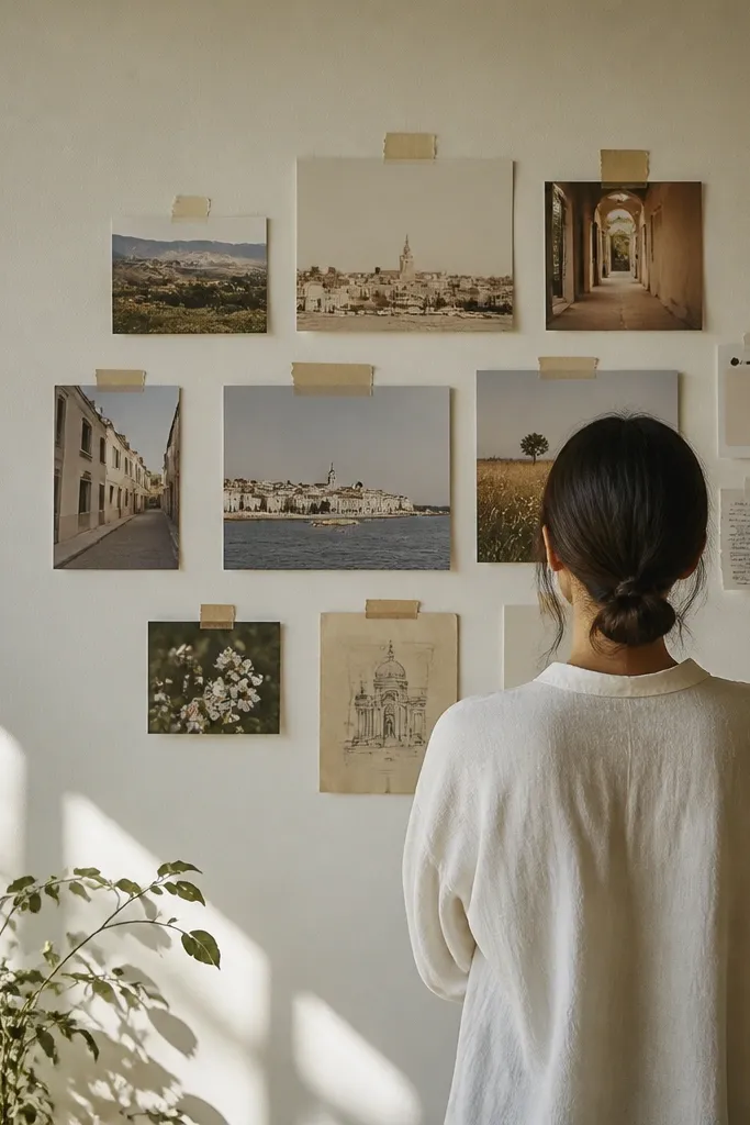 wall collage where one row is slightly off-center