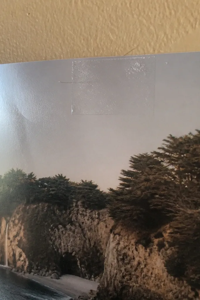 Tape strips visible on the front of a