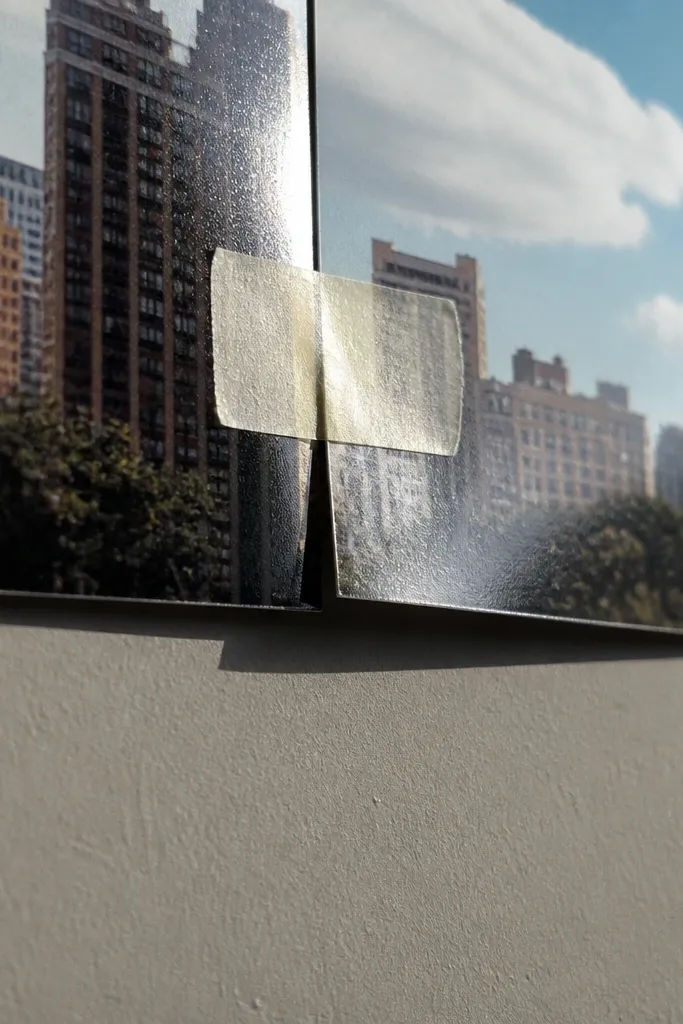 Tape strip caught between two adjacent photos creating a gap