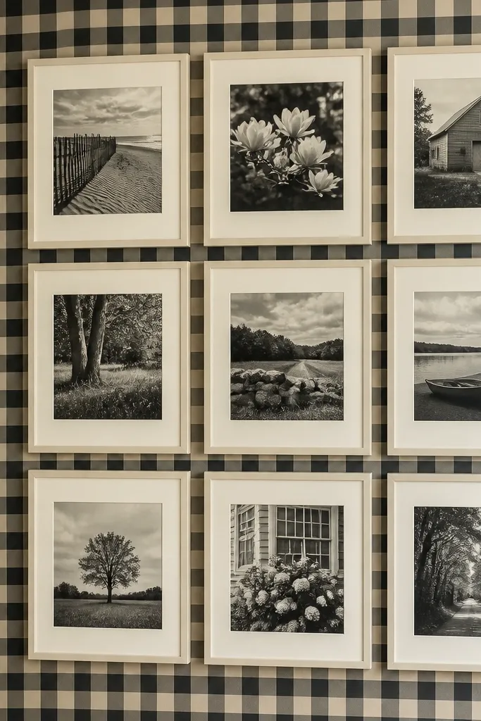 Black and cream checker wallpaper with nine squares in a neat grid