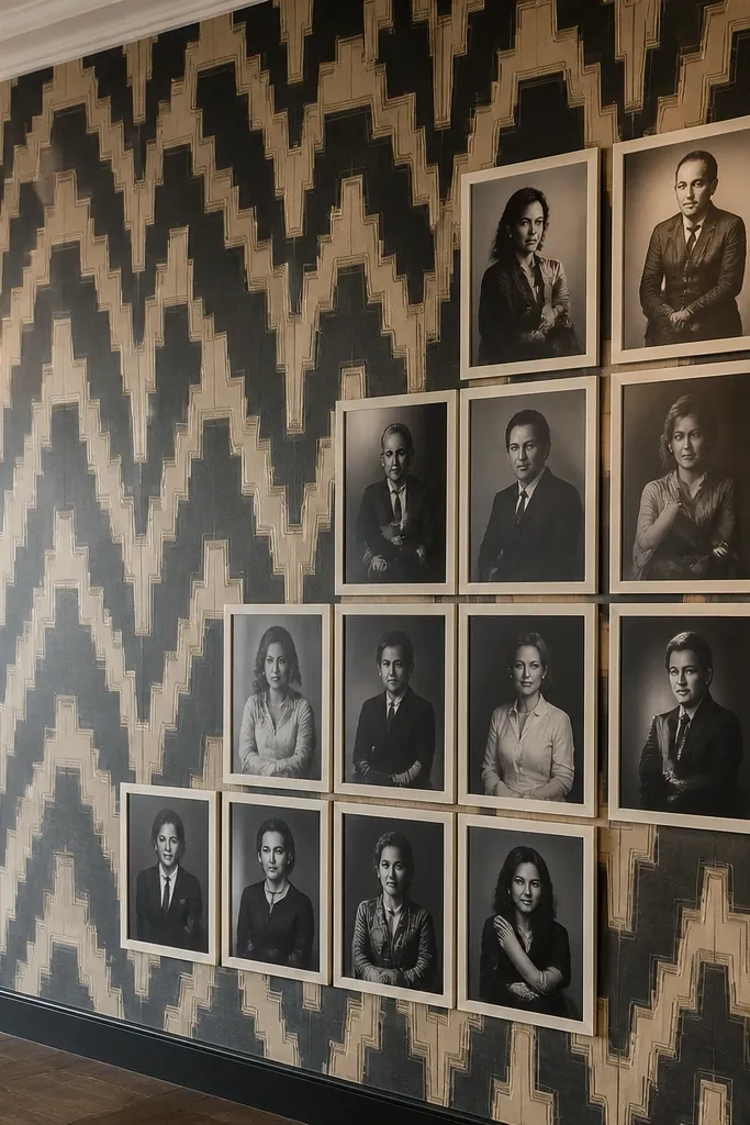Art deco wallpaper with a stepped arrangement of mats like a frame