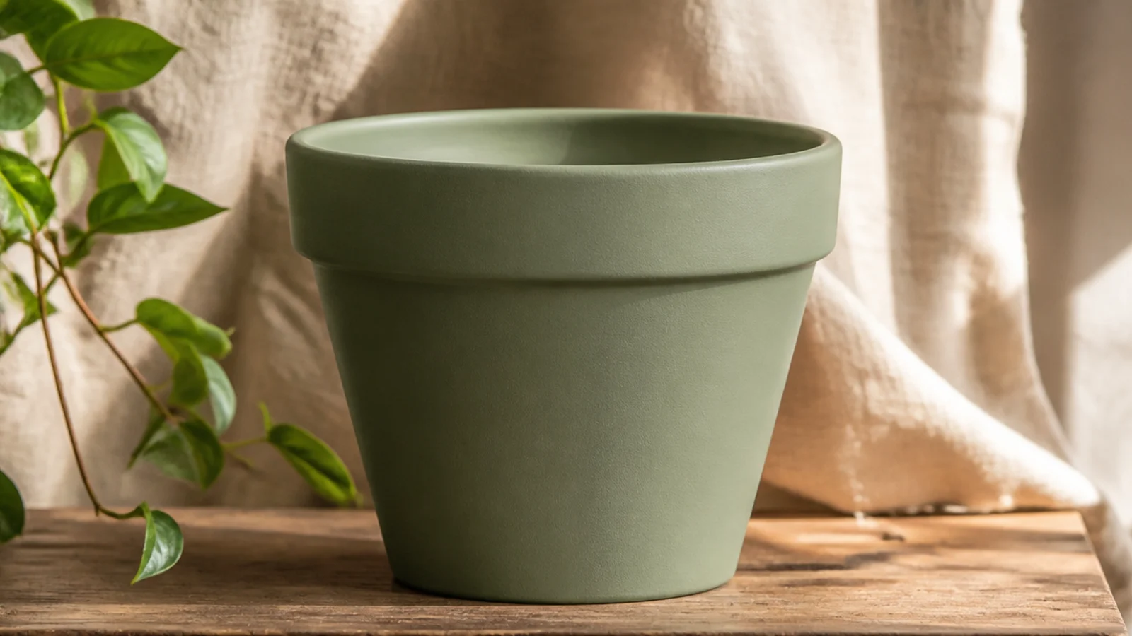 A terracotta pot with a smooth, even sage green base coat and no patchy or blotchy areas, showing full coverage from a primed surface.