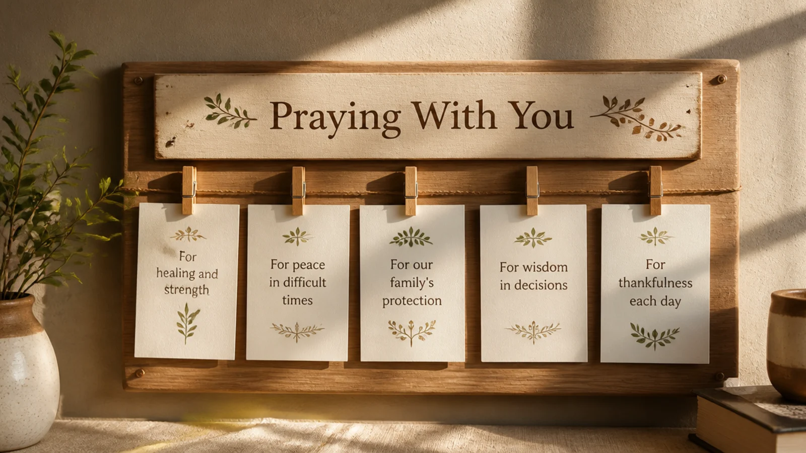 A small board zone holding a friend's shared requests on cards clipped under a Praying With You header.