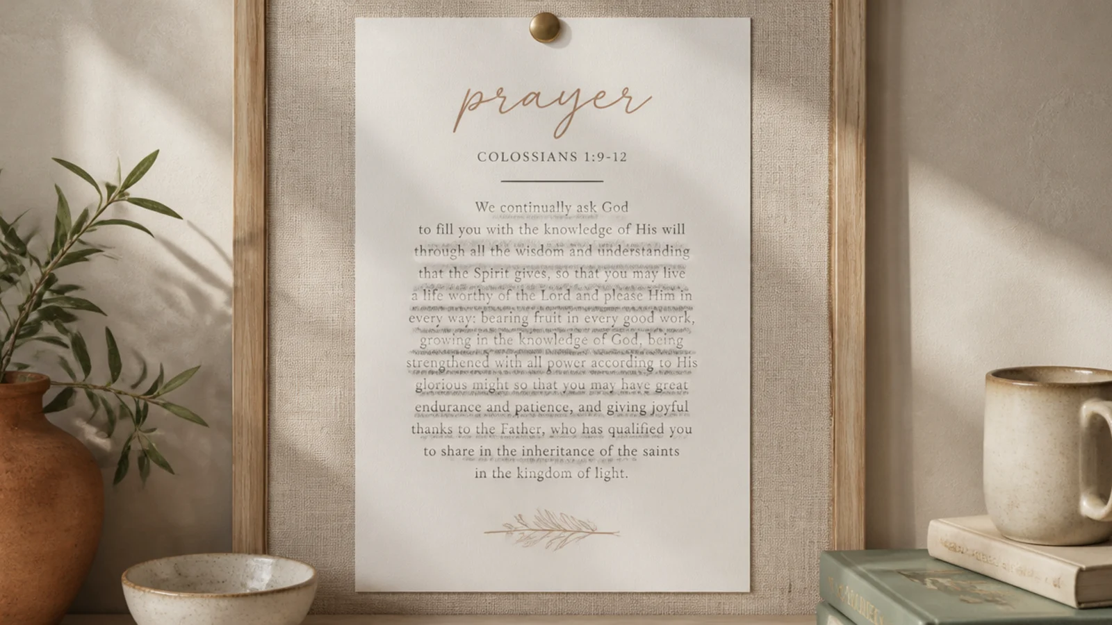 A printable letter-size verse poster in clean type mounted as the centerpiece of a board.