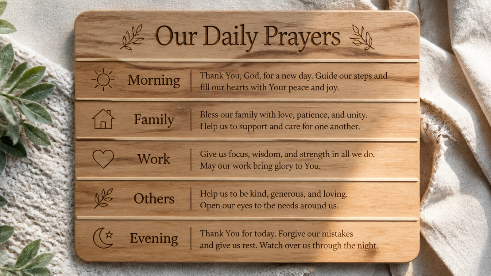 Printable thin divider strips separating a board into clean labeled bands of prayer content.