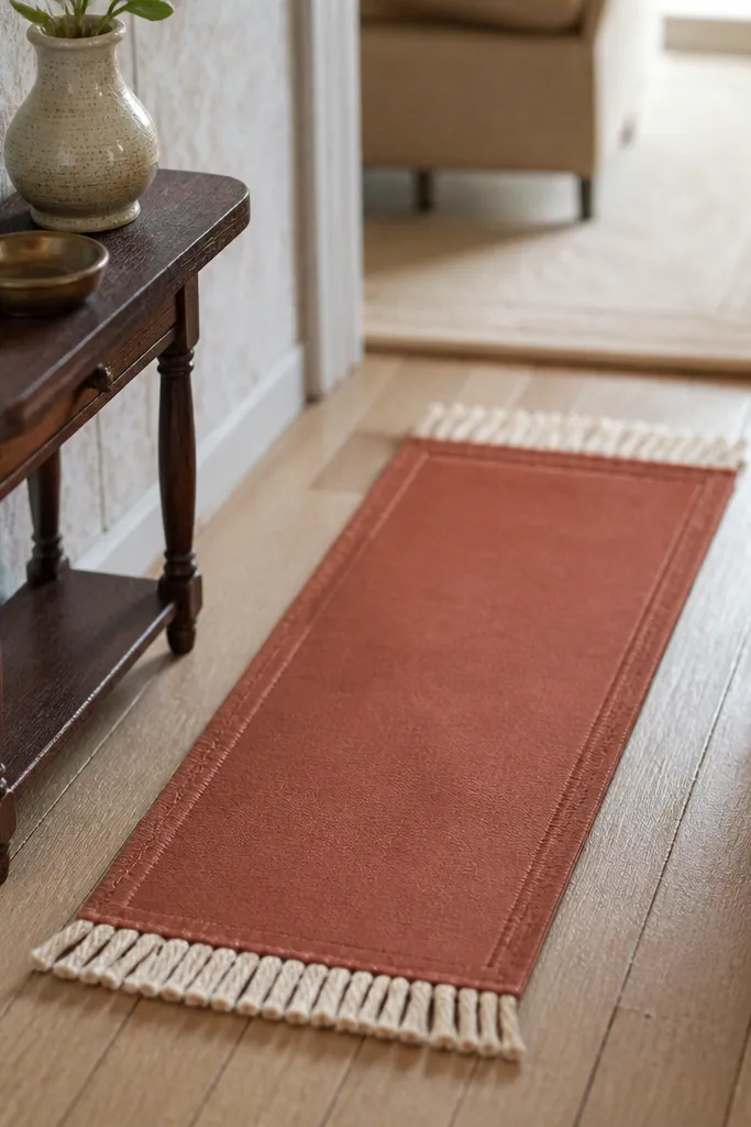 Paper rug runner with fringe along both ends