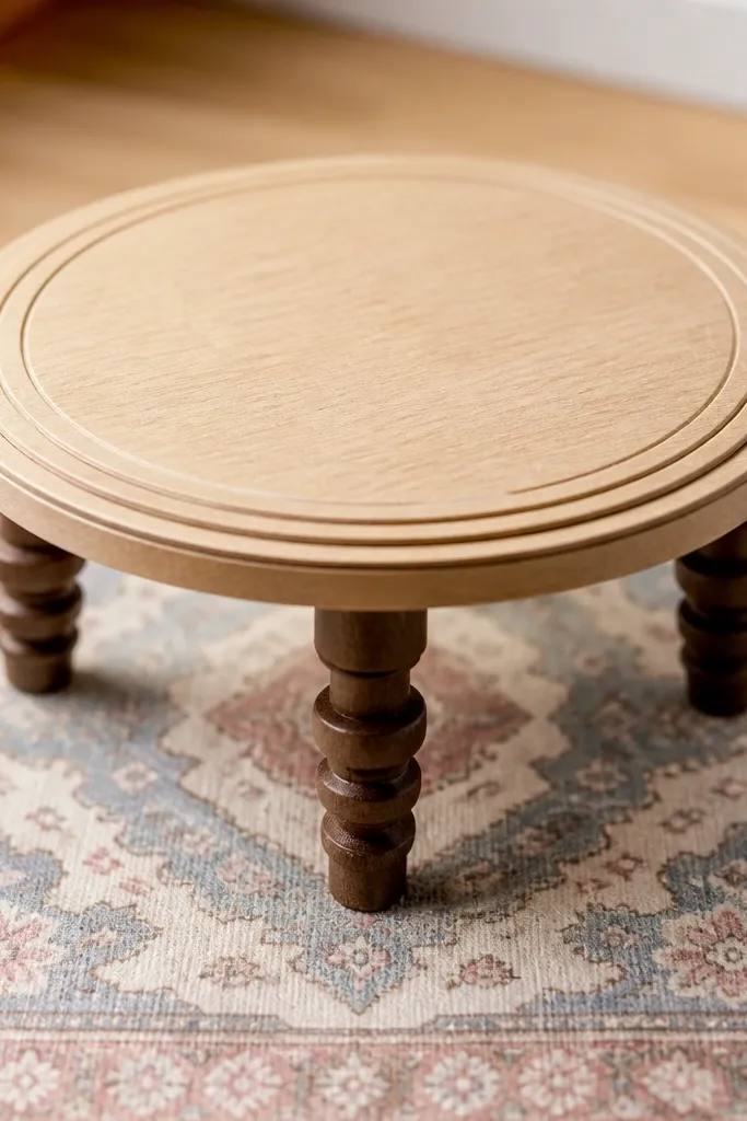 Paper round coffee table with layered legs and tabletop ring