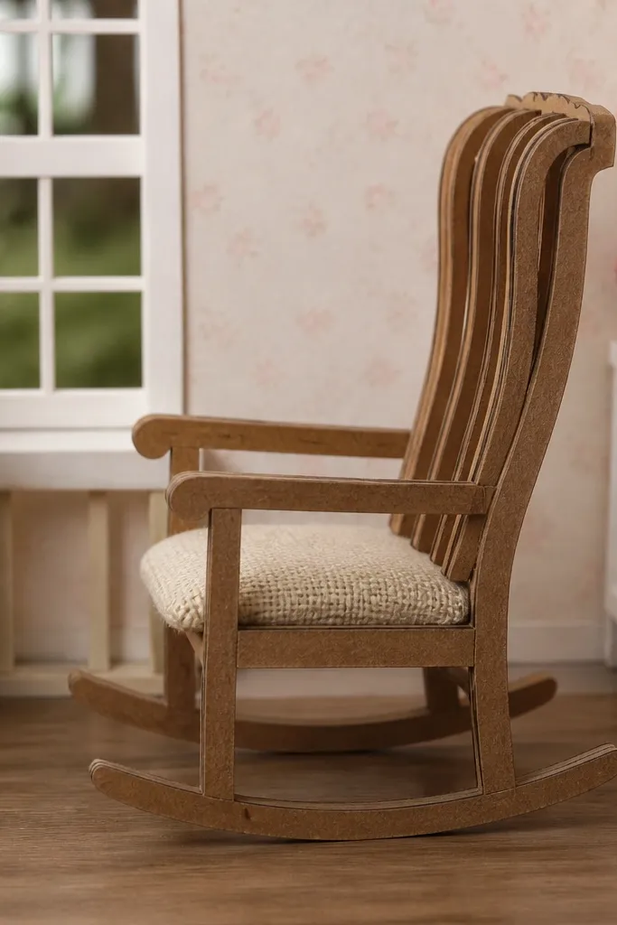Paper rocking chair with layered curved back and rocker base